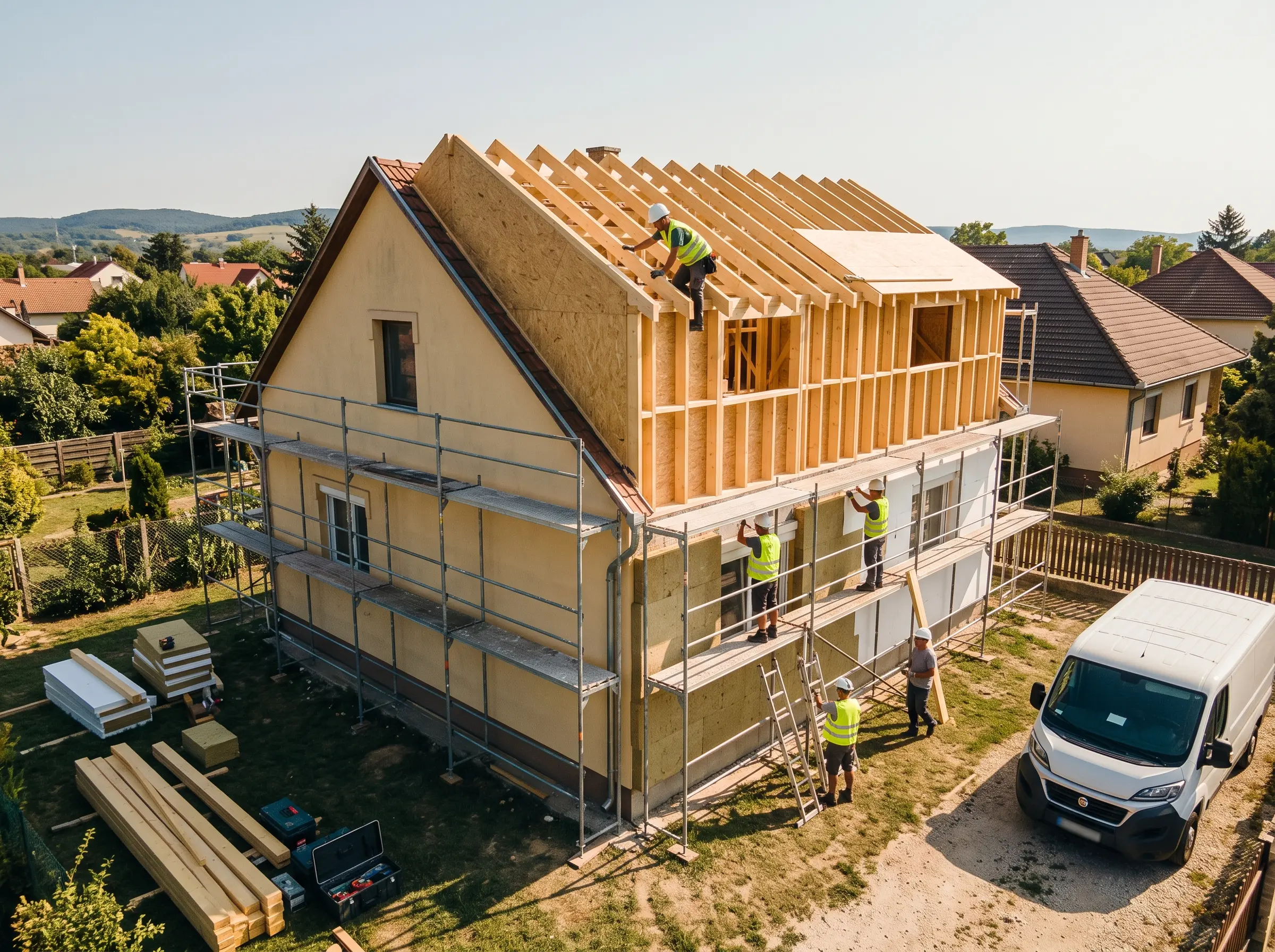MVIS Integrált Kft. családi ház bővítése könnyűszerkezetes technológiával és utólagos hőszigeteléssel Fejér vármegyében